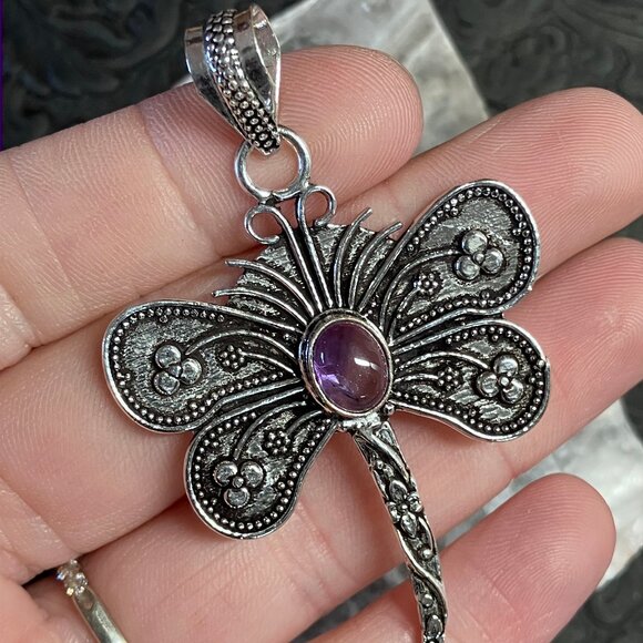 Amethyst Floral Dragonfly Pendant Stone Crystal Jewelry (65 48910) - Picture 3 of 7